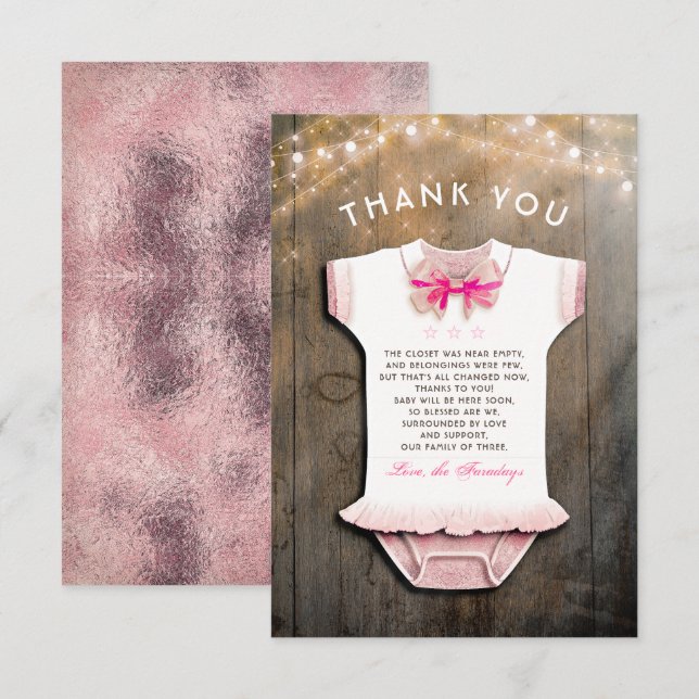 Little Princess Baby Shower | Rustic Thank You Invitation (Front/Back)