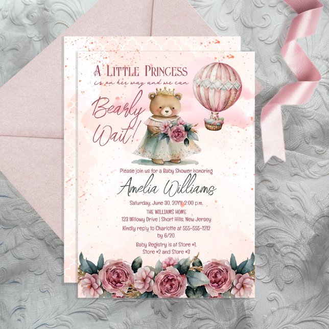 Little Princess Bear Bearly Wait Girl Baby Shower Invitation (Creator Uploaded)