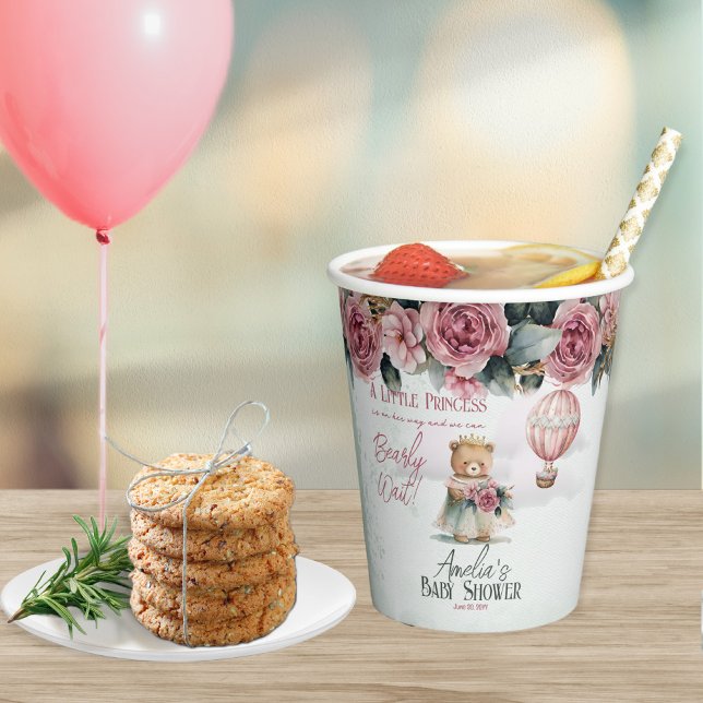 Little Princess Bear Bearly Wait Girl Baby Shower Paper Cups (Creator Uploaded)