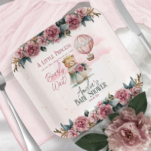 Little Princess Bear Bearly Wait Girl Baby Shower Paper Plate