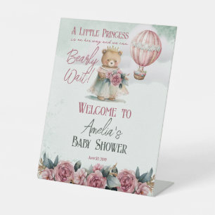 Little Princess Bear Bearly Wait Girl Baby Shower Pedestal Sign