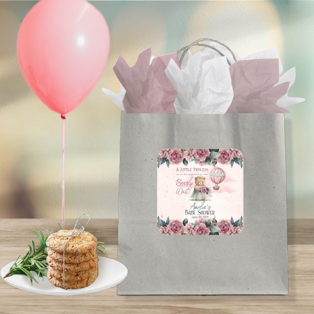 Little Princess Bear Bearly Wait Girl Baby Shower Square Sticker (Creator Uploaded)