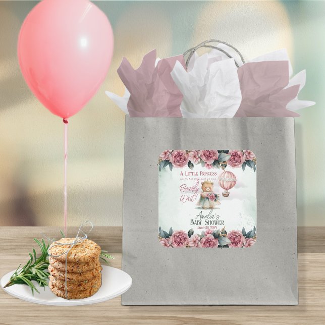 Little Princess Bear Bearly Wait Girl Baby Shower Square Sticker (Creator Uploaded)