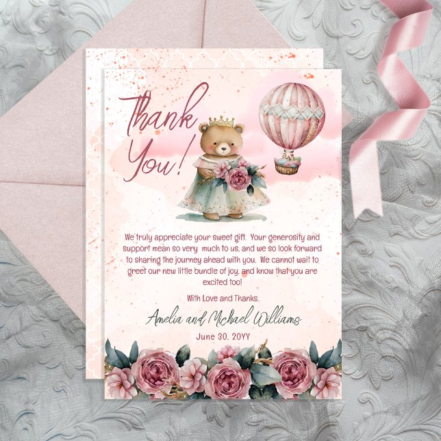 Little Princess Bear Girl Baby Shower Thank You Card (Creator Uploaded)