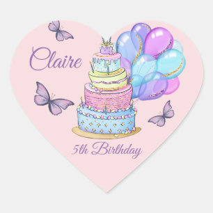 Little Princess Birthday Cake Balloons Butterflies Heart Sticker