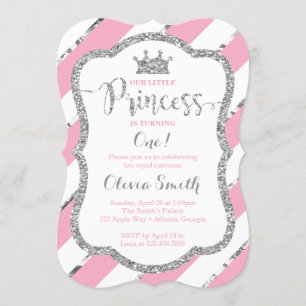Little Princess Birthday Invitation Pink & Silver
