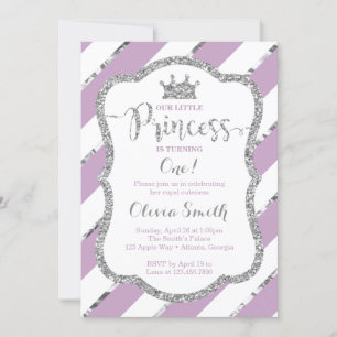 Little Princess Birthday Invitation Purple Silver