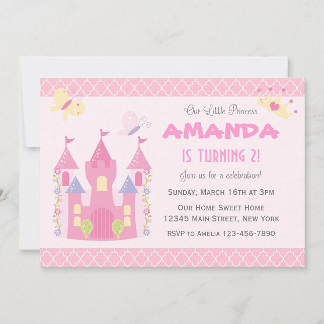 Little Princess Birthday Party Invitation (Pink) (Front)