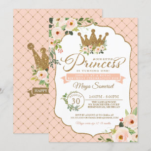 Little Princess Blush Floral Royal Birthday Invitation