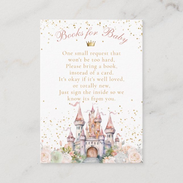 Little Princess Blush Gold Shower Book Request Enclosure Card (Front)