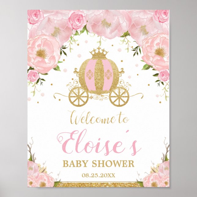 Little Princess Carriage Blush Pink Floral Welcome Poster (Front)