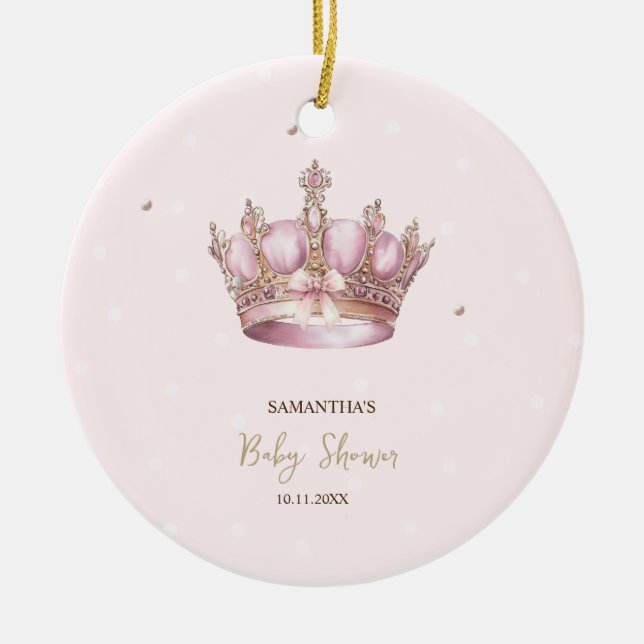 Little Princess Crown Pearls Dots Baby Shower Ceramic Tree Decoration (Front)