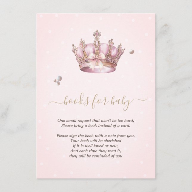 Little Princess Crown Pearls Dots Baby Shower Enclosure Card (Front)