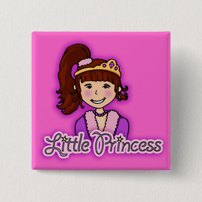 "Little Princess" dark hair girl pink square badge (Front)