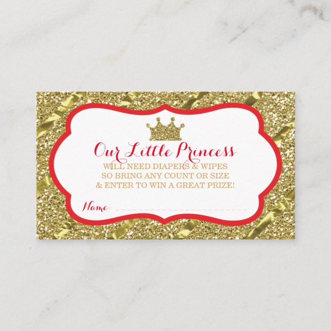 Little Princess Diaper Raffle Ticket Faux Glitter Enclosure Card (Front)