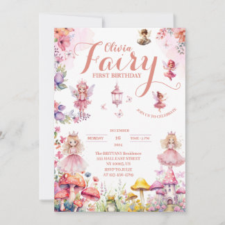 little princess fairy first Fairytale birthday Invitation