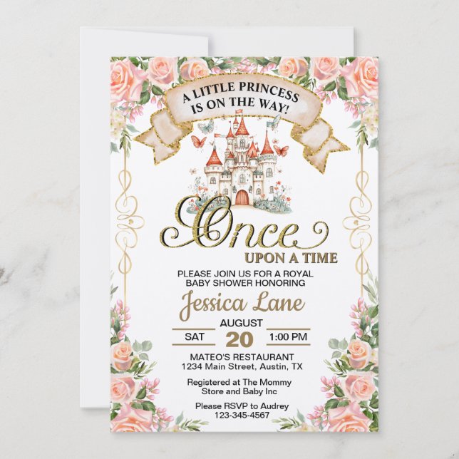 Little Princess Fairy Tale Castle Girl Baby Shower Invitation (Front)