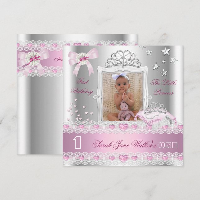 Little Princess First Birthday Party Photo Invitation (Front/Back)