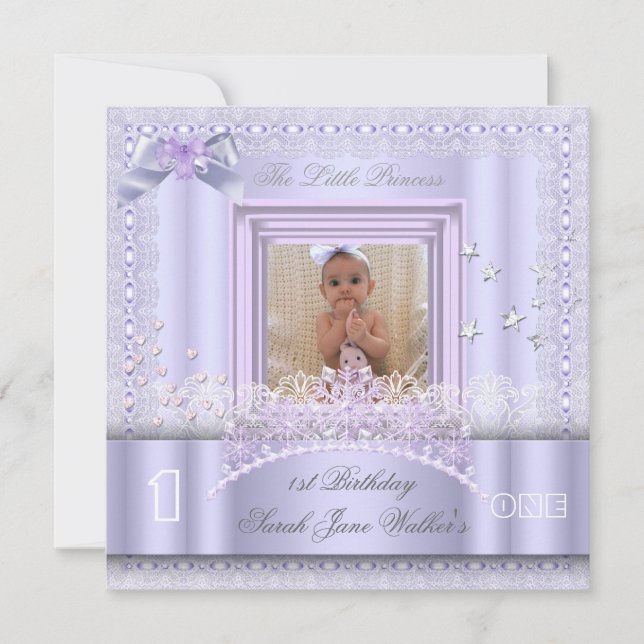 Little Princess First Birthday Party Photo Lilac Invitation (Front)
