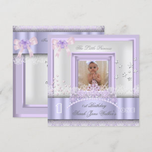 Little Princess First Birthday Party Photo Purple Invitation
