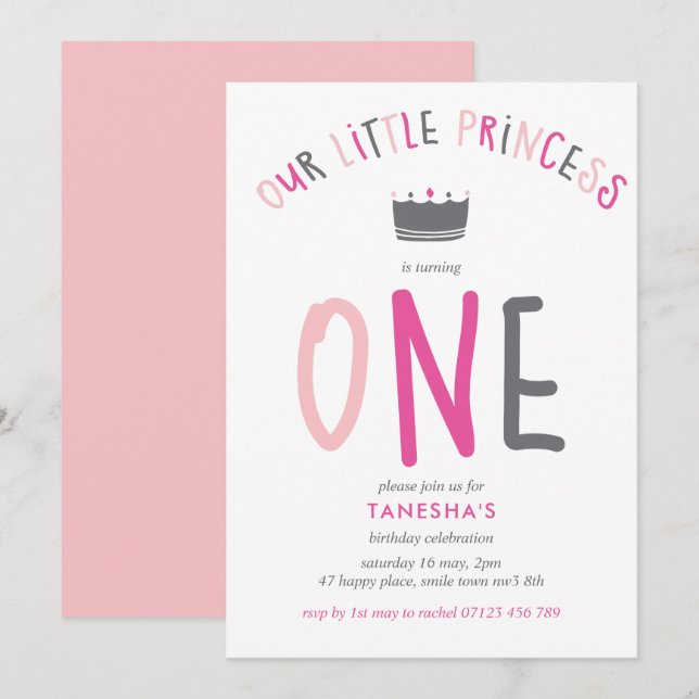 Little Princess First Birthday Pink Party Invitation (Front/Back)
