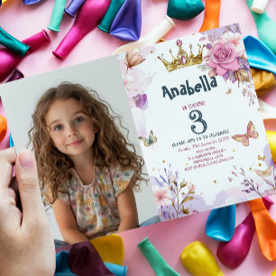 Little Princess Floral Purple Girl Birthday Party Invitation