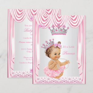 Little Princess Girl Baby Shower Pink Brunette Invitation
