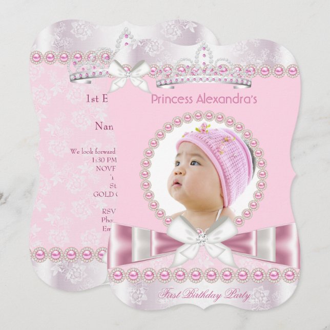 Little Princess Girl First 1st Birthday Party Invitation (Front/Back)