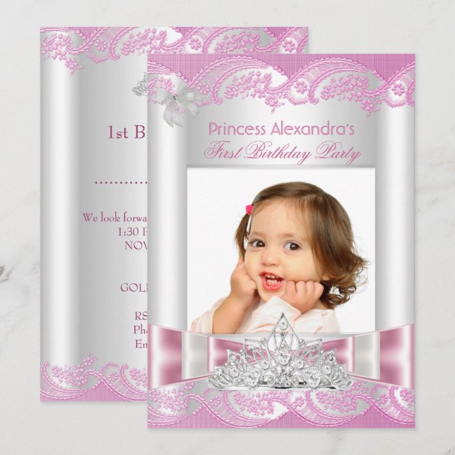Little Princess Girl First Birthday Party Photo Invitation (Front/Back)
