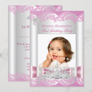 Little Princess Girl First Birthday Party Photo Invitation