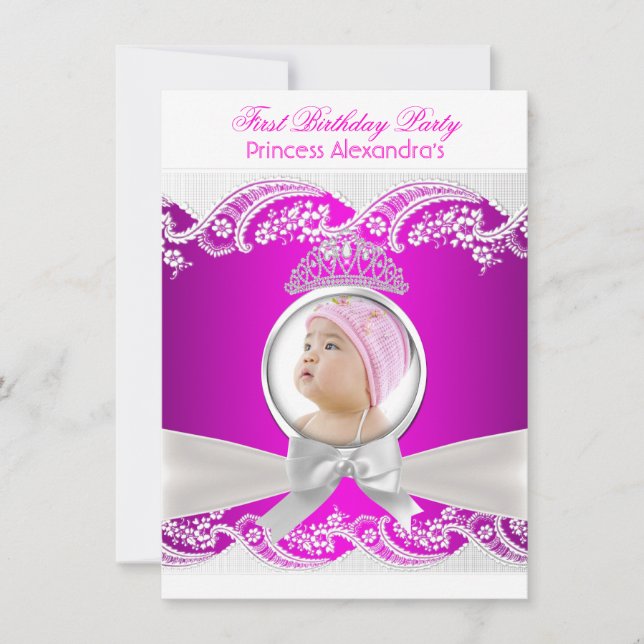 Little Princess Girl First Birthday Party Photo Invitation (Front)