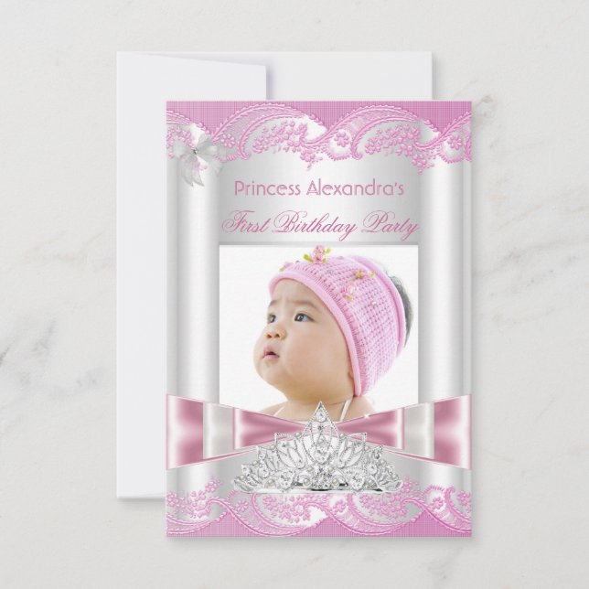 Little Princess Girl First Birthday Party Photo Invitation (Front)