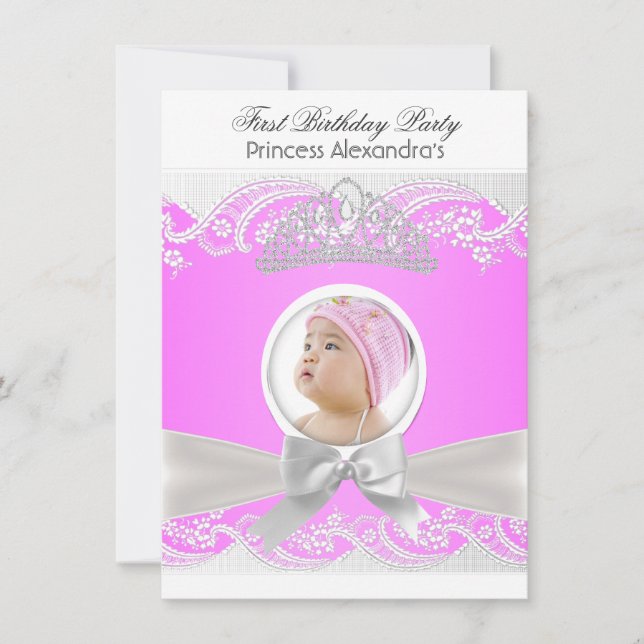 Little Princess Girl First Birthday Party Photo Invitation (Front)