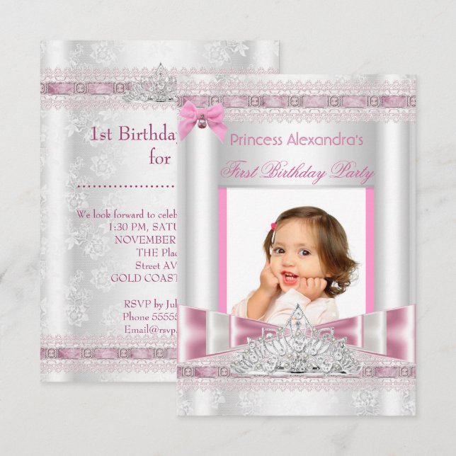 Little Princess Girl First Birthday Party Photo Invitation (Front/Back)