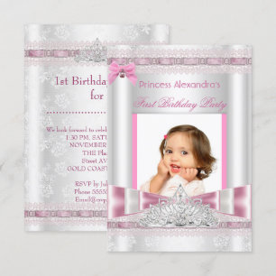 Little Princess Girl First Birthday Party Photo Invitation