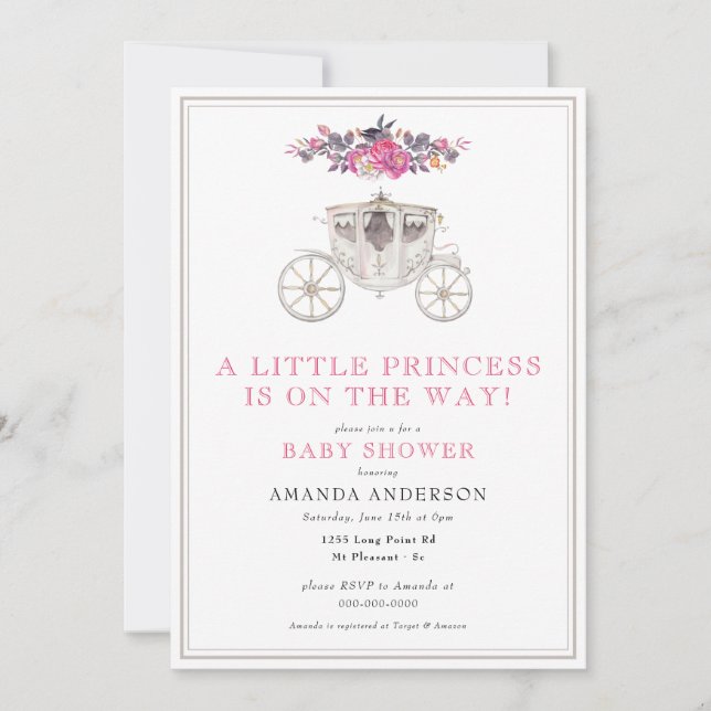 Little Princess Girl Pink Romantic Baby Shower  Invitation (Front)