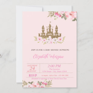 Little Princess,Glitter Castle,Floral Baby Shower Invitation