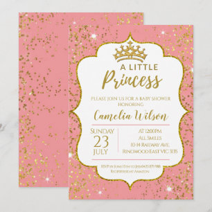 Little Princess Gold Crown Pink Baby Shower Invitation