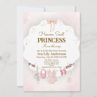 Little Princess Heaven Sent Pink Baby Clothesline  Invitation