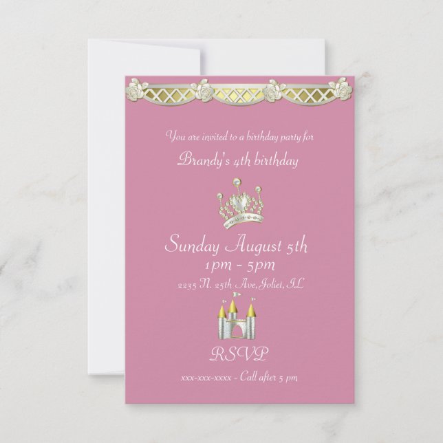 Little Princess in Pink and Pearl Birthday Invitation (Front)