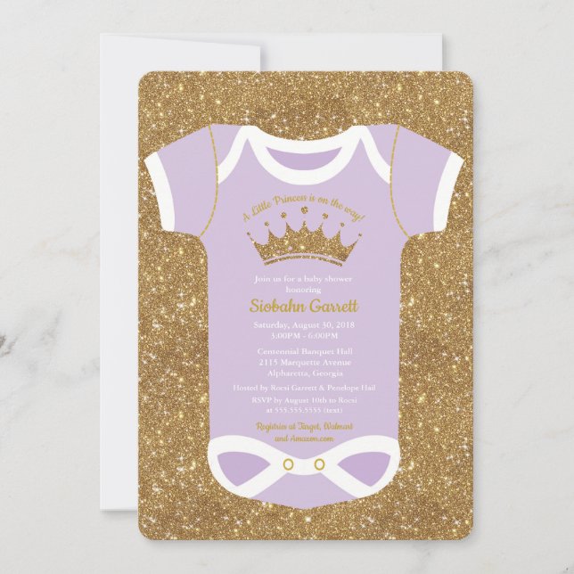 Little Princess Lilac Gold Baby Shower Invitation (Front)