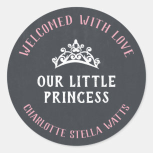 Little Princess New Baby Girl Announcement Favour Classic Round Sticker