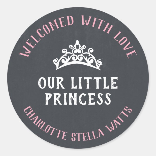 Little Princess New Baby Girl Announcement Favour Classic Round Sticker (Front)