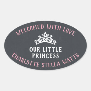 Little Princess New Baby Girl Announcement Favour Oval Sticker