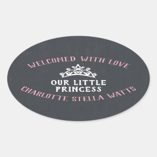 Little Princess New Baby Girl Announcement Favour Oval Sticker