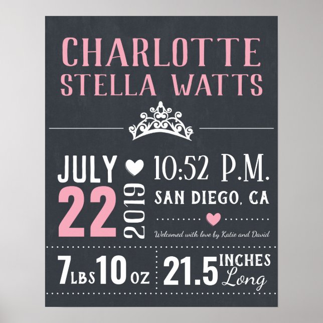 Little Princess New Baby Girl Birth Stats Poster (Front)