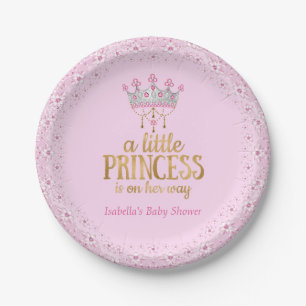 Little Princess on her way Pink Gold Tiara Party Paper Plate