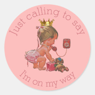 Little Princess on Phone Pink Baby Shower Classic Round Sticker