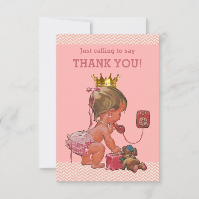 Little Princess on Phone Thank You Chevrons Card (Front)