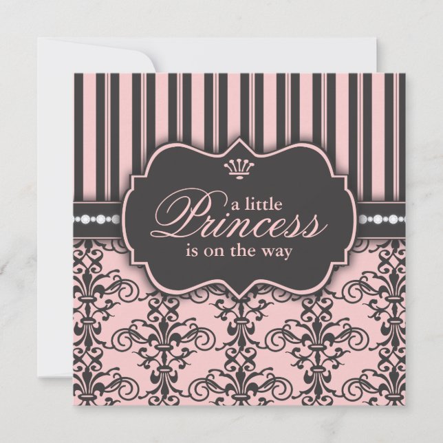 Little Princess on the Way Pink Black Baby Shower Invitation (Front)